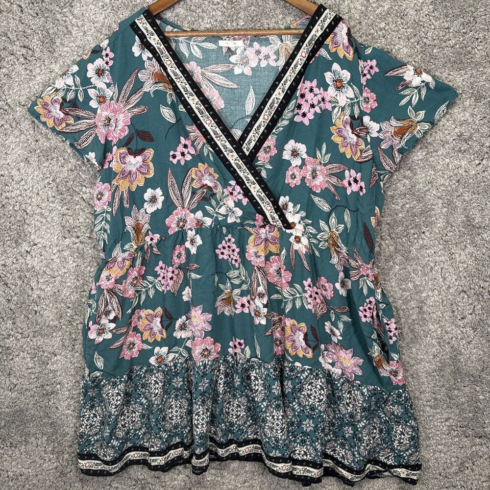 Maurice’s Floral 3X Mini Dress Bohemian Short Sleeve Flowy Feminine Pockets